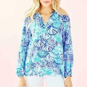 Lilly Pulitzer Elsa Silk top Turquoise Oasis shell size small